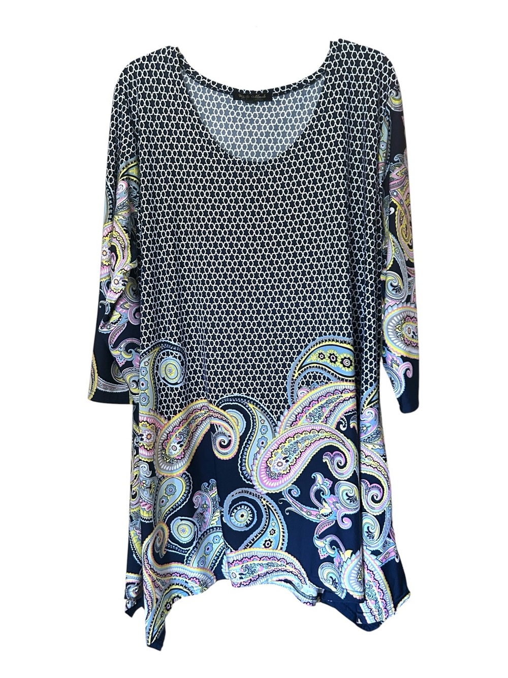 White Mark Tegan Paisley Swing Tunic with Yellow & Pink Accents 3XL - Picture 2 of 11